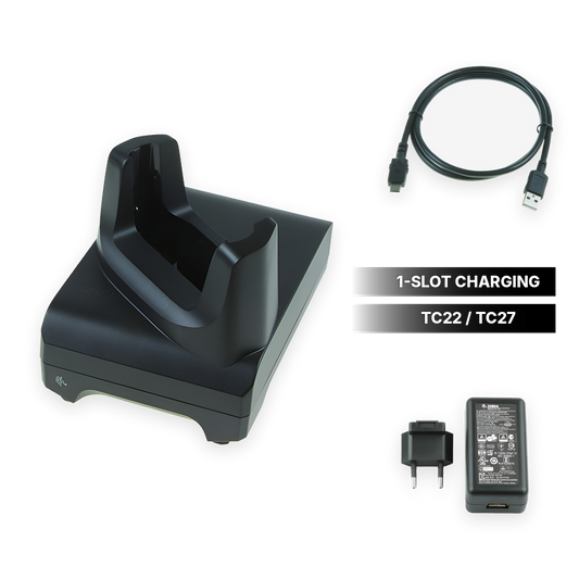 Zebra charging cradle kit for TC22/TC27: cradle, power adapter and USB cable