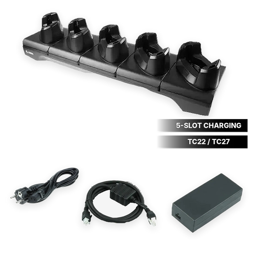 Zebra five-slot charging cradle for TC22/TC27 with power supply and cable