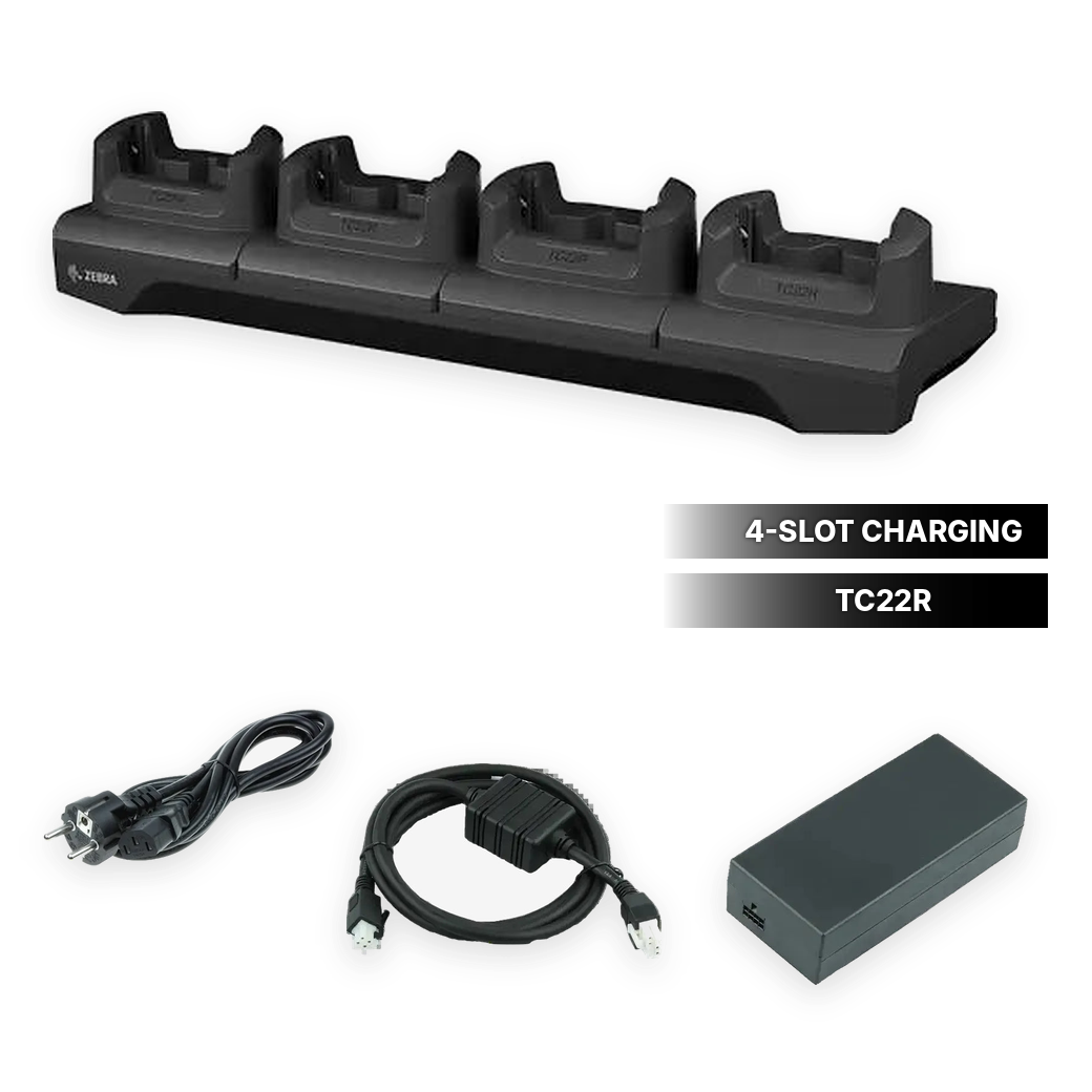 Zebra four-slot charging cradle (TC22R) Kit (Type F plug)