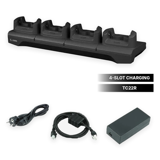 Zebra four-slot charging cradle for TC22R with power supply and cable