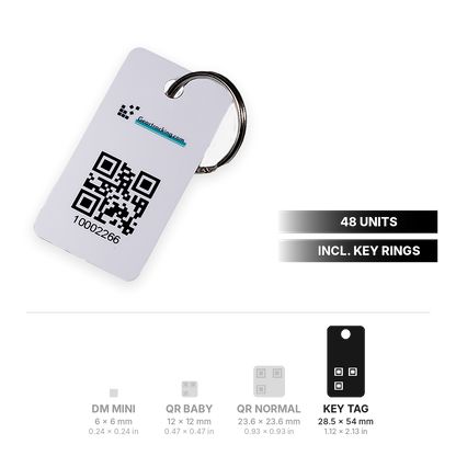 Key tag card with QR code 54 x 28.5 mm (2.13 x 1.12 in) and key ring, 48 units