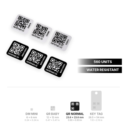 QR Code Normal stickers 23.6 x 23.6 mm (0.93 x 0.93 in), 560 units, with QR and DataMatrix size range