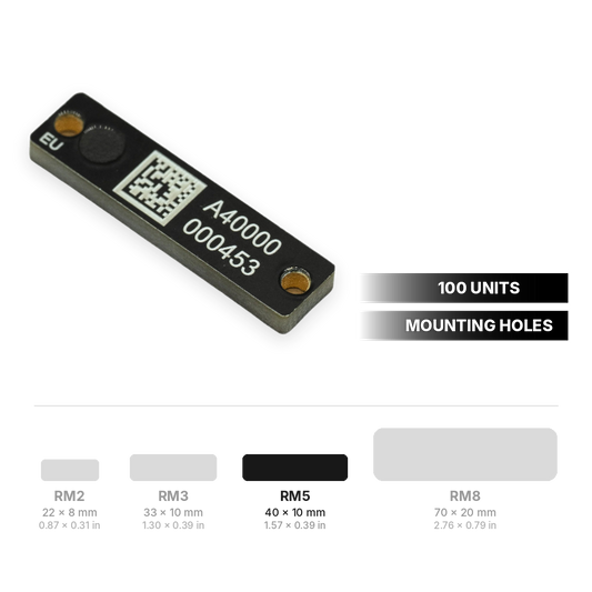 RM5 RFID hardtag 40 x 10 mm (1.57 x 0.39 in) with mounting holes, 100 units