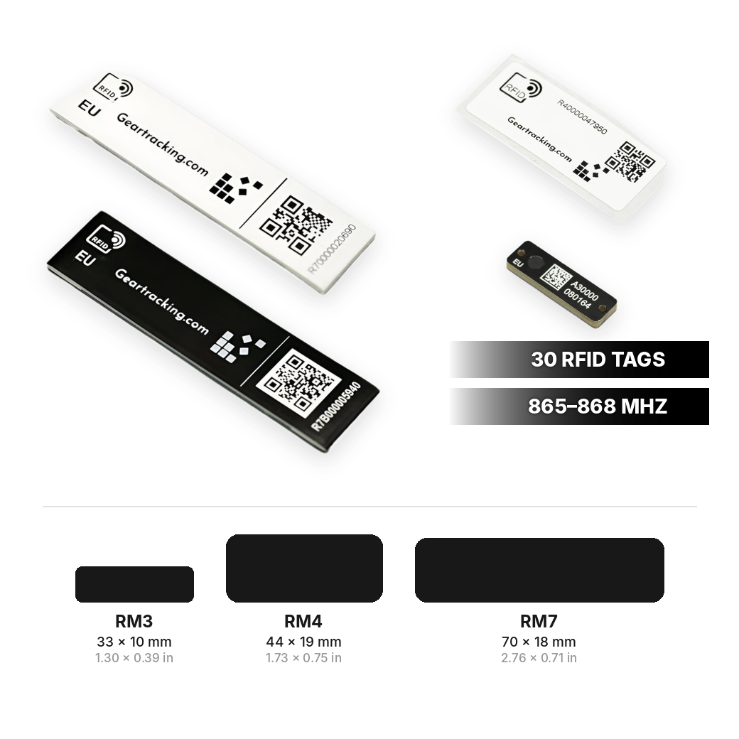 RFID sample pack with RM3, RM4 and RM7 tags, 30 tags, 865-868 MHz