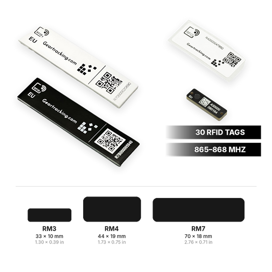 RFID sample pack with RM3, RM4 and RM7 tags, 30 tags, 865-868 MHz