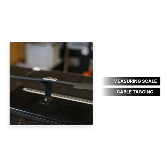 Tag positioning tool with measuring scale for tagging cables