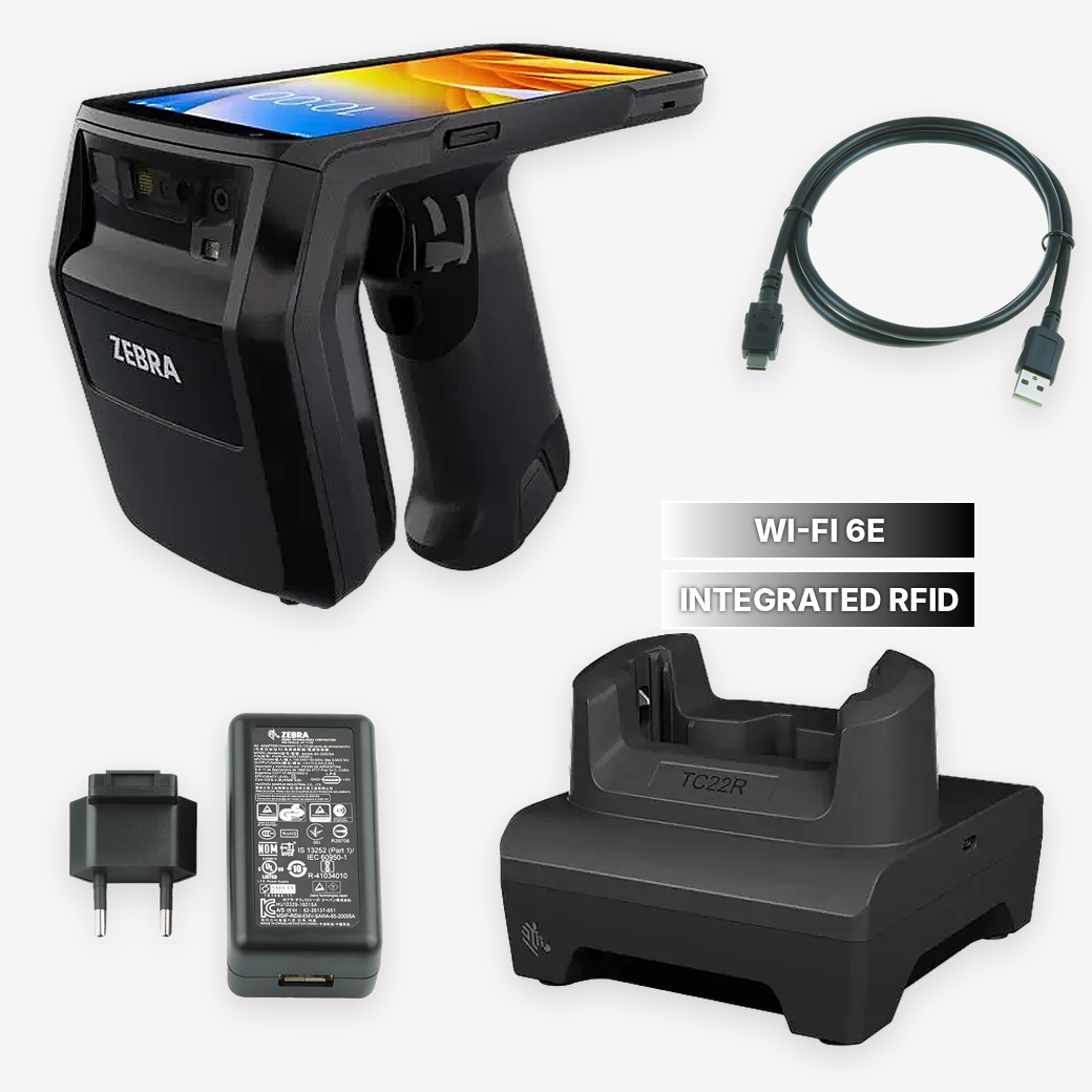 RFID Set TC22R + Charging cradle (Scanners: EMEA + RFID Readers: E8 + Type F plug)